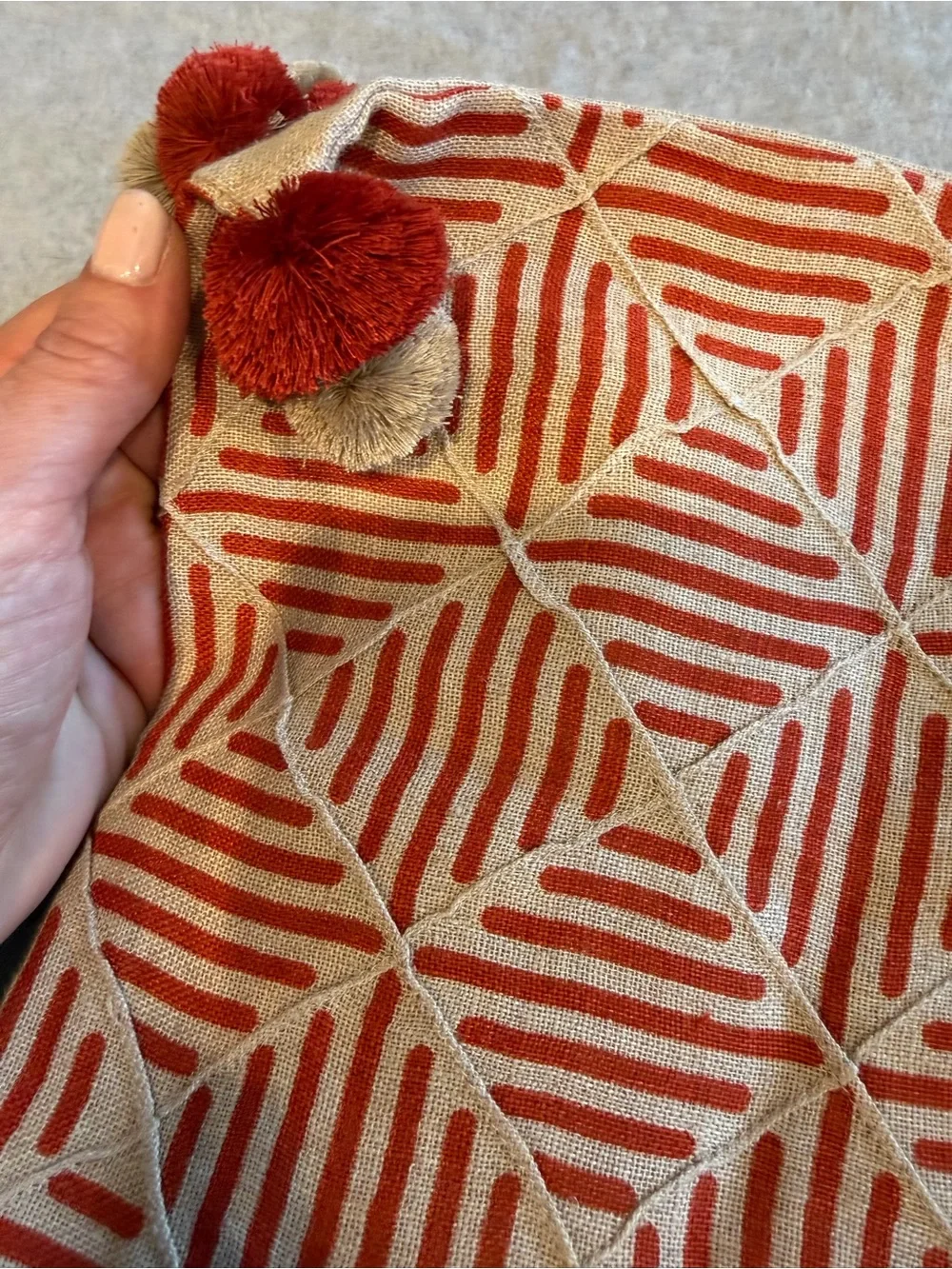 Oka Cushion Covers Brick Red And Pine Green Print On Linen Zipper 19.5 In Square